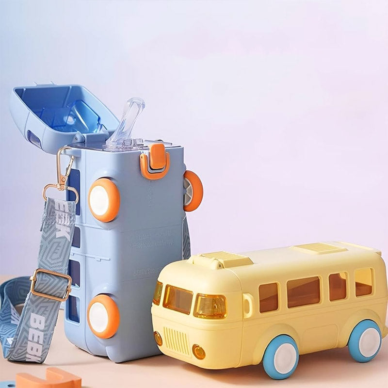 2 in 1 Kids Bus Water Bottle – Fun Toy + Drinking Bottle | Leakproof School Sipper for Kids 🚍💧