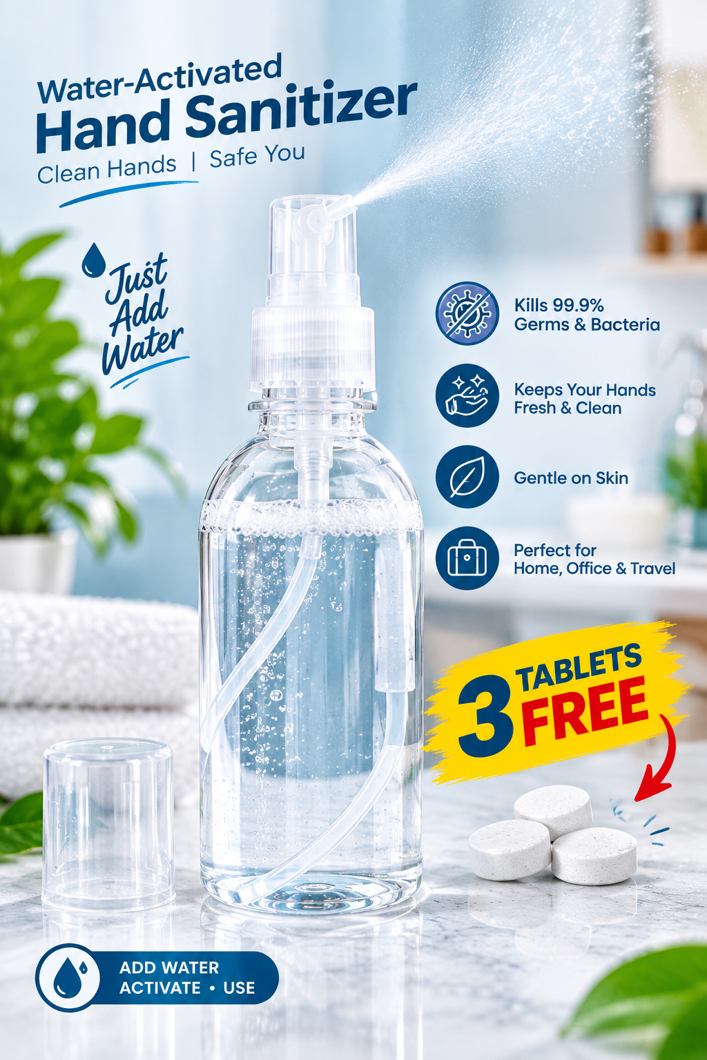 Sanitizer Tablets + Foam Pump Bottle | Easy & Portable